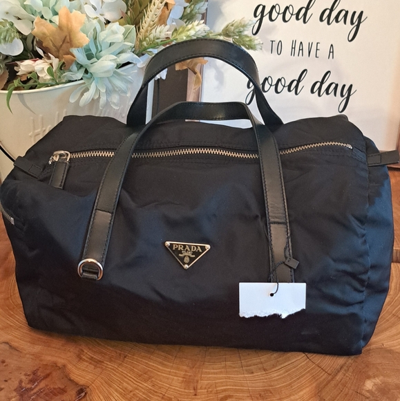 PRADA Nylon & Saffiano Leather Duffle Satchel Bag - Picture 1 of 8